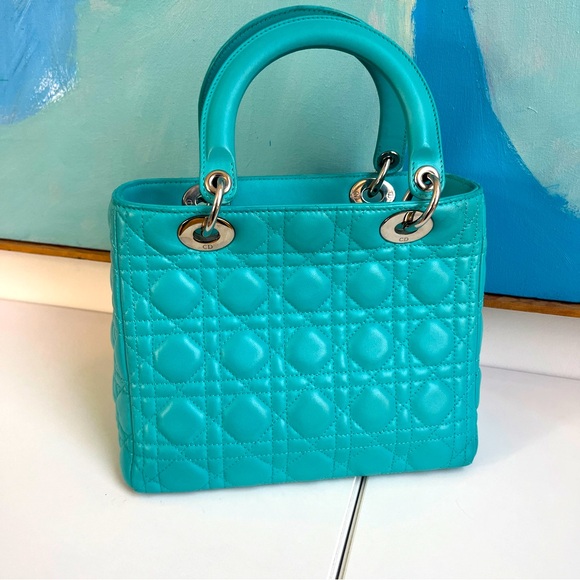 RARE Turquoise Medium Lady Dior in Vintage Style Christian Dior Lambskin - Picture 3 of 16